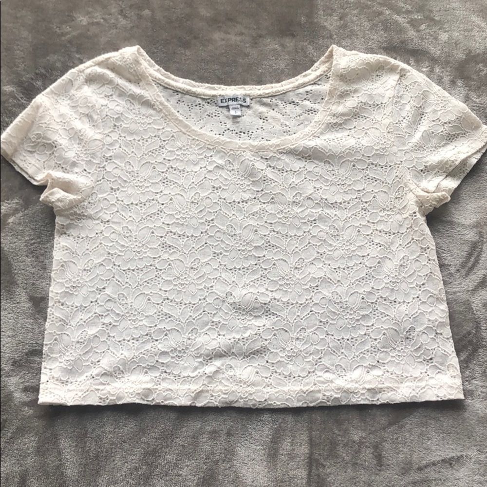 WHITE LACE CROPPED TEE